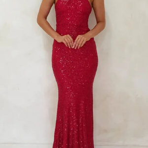 Elegant Backless Sequin Long Evening Dress for Parties