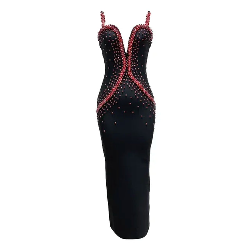 Elegant Backless V-Neck Diamond Strap Cocktail Dress