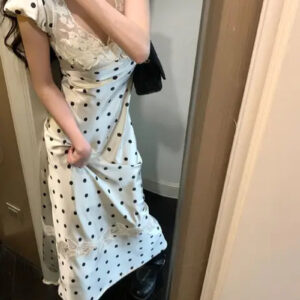 Elegant Backless V Neck Lace Dot Print Maxi Dress