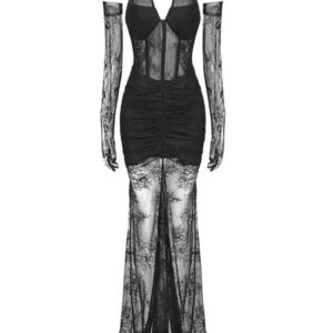 Elegant Black Blue Lace Halter Backless Evening Dress