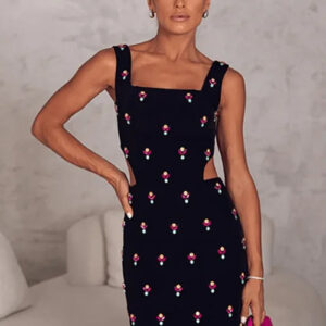 Elegant Black Crystal Bodycon Dress for Evening Parties