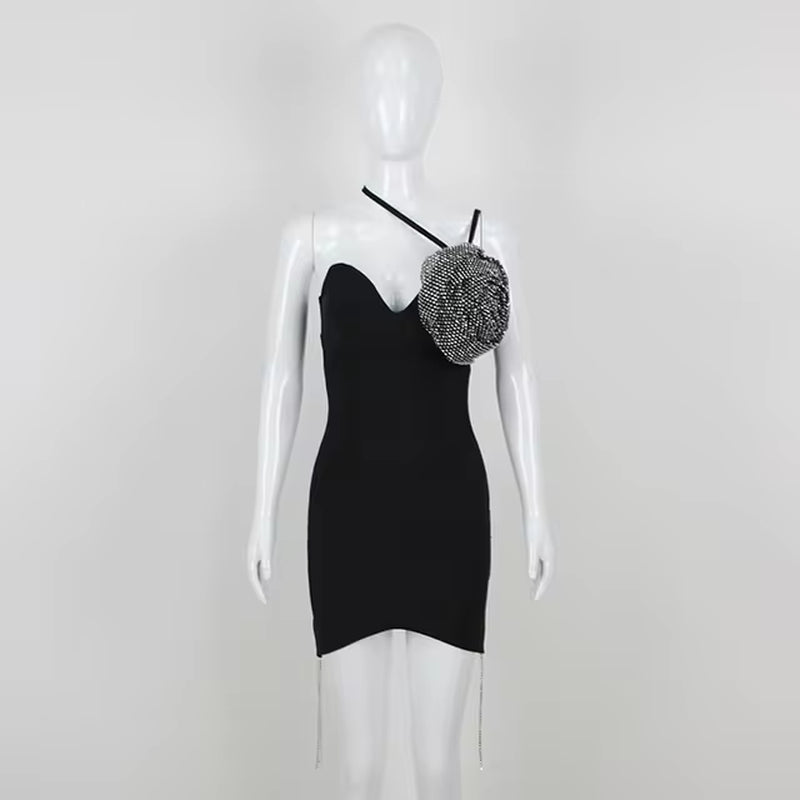 Elegant Black Dress with 3D Flower Lace-Up Back