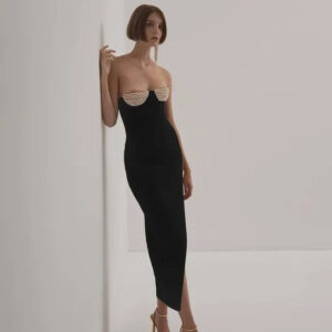 Elegant Black Maxi Strapless Bodycon Dress for Women