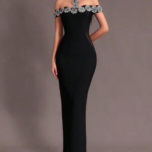Elegant Black Off-Shoulder Bodycon Dress for Weddings