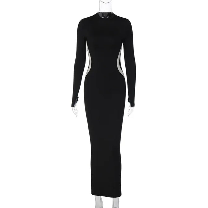 Elegant Black Patchwork Maxi Dress for Women