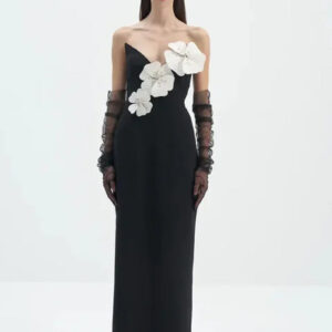 Elegant Black Strapless Bandage Maxi Dress for Parties