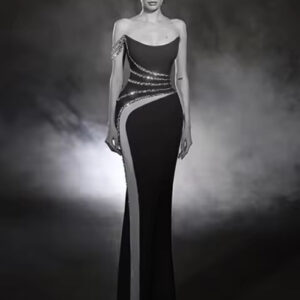 Elegant Black Strapless Beaded Maxi Bodycon Dress
