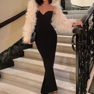 Elegant Black V-Neck Bodycon Maxi Dress for Parties