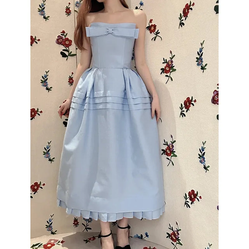 Elegant Blue Bow Tube Top Tutu Dress for Stylish Occasions