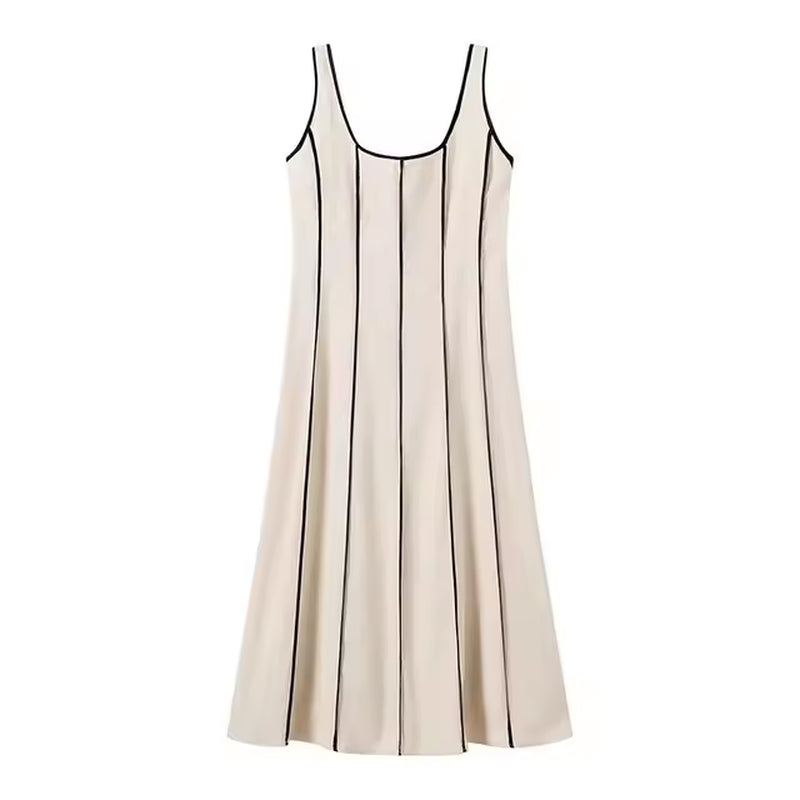 Elegant Colorblock U-Neck Sling Dress for Summer