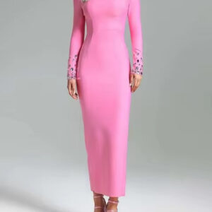 Elegant Crystal Embellished Long Sleeve Bodycon Dress