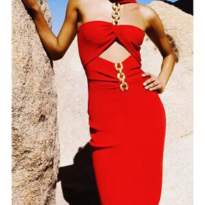 Elegant Cut-Out Red Bodycon Dress for Summer Parties