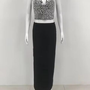 Elegant Cut-Out Rhinestone Corset Top & Bodycon Dress