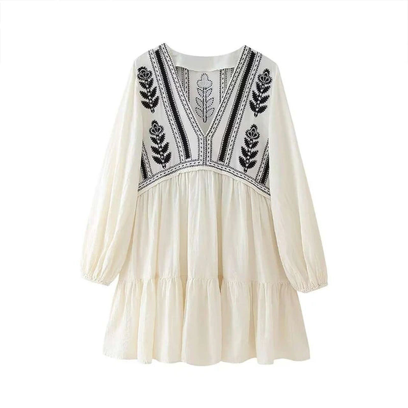 Elegant Deep V-Neck Lantern Sleeve Women's Mini Dress