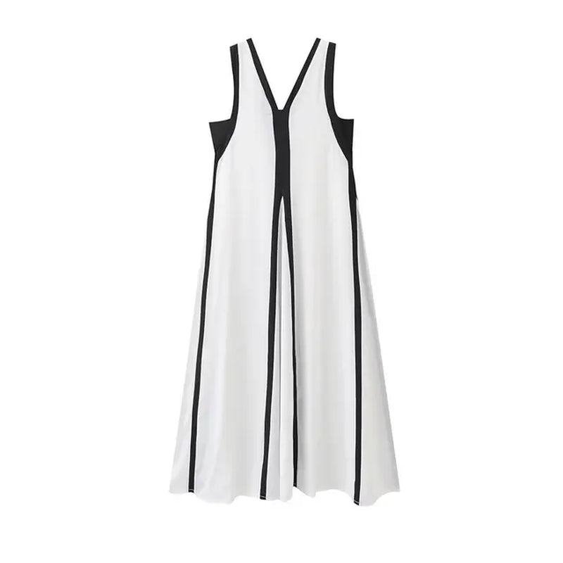 Elegant Deep V Patchwork Midi Dress for Women