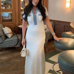Elegant Denim Button-Up Dress with Pocket for Women