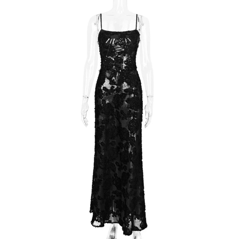 Elegant Floral Lace Midi Dress with Open Back