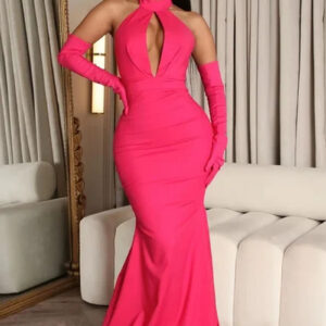 Elegant Halter Neck Backless Mermaid Maxi Dress for Parties
