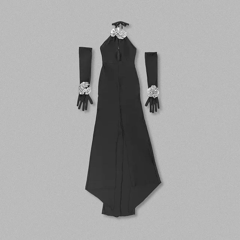 Elegant Halter Neck Dress with Gloves - New Women's Fashion