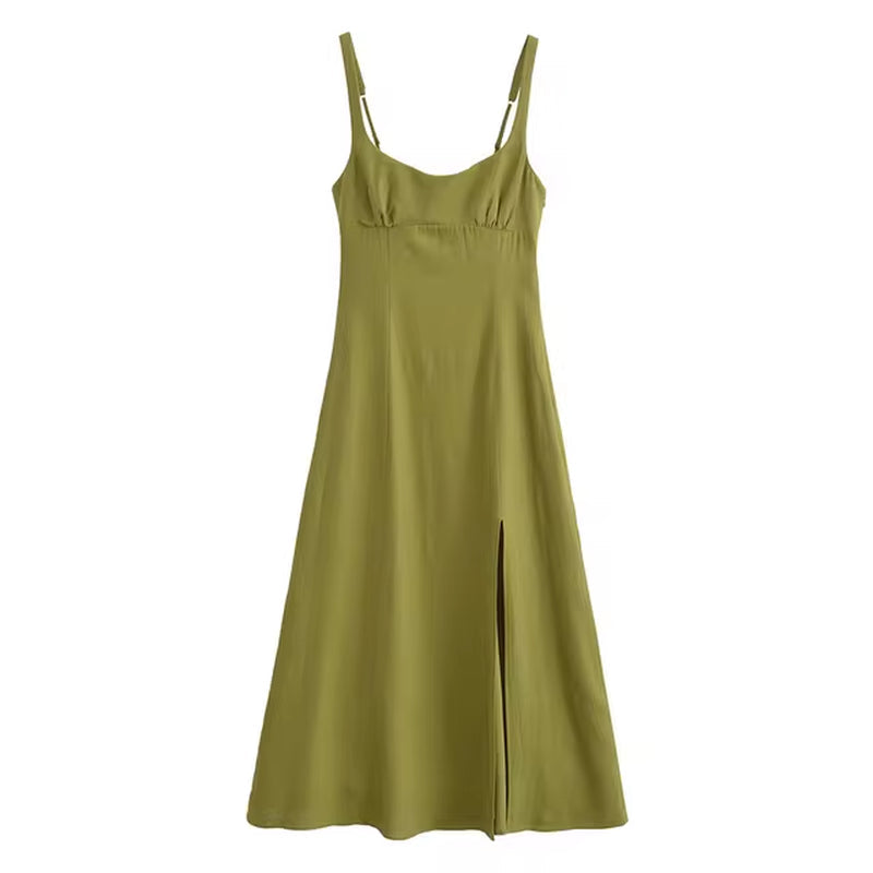 Elegant High-End Linen Blend Mid-Length Split Dress
