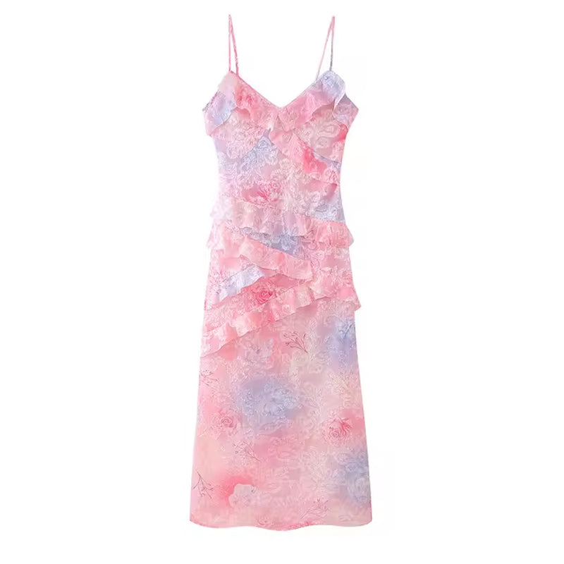 Elegant Holiday Lace Ruffle Sling Dress for Women