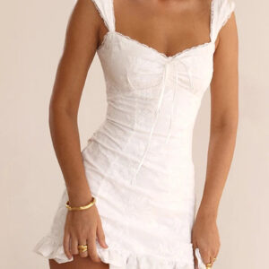 Elegant Lace Trim Floral Mini Dress for Summer Parties