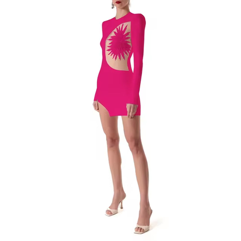 Elegant Long Sleeve Bodycon Party Dress with Beading