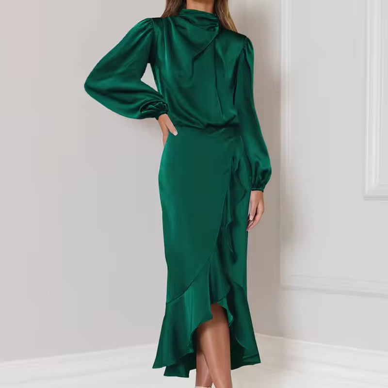 Elegant Long Sleeve Ruffle Fishtail Dress for Autumn Parties
