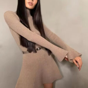 Elegant Long Sleeve Turtleneck Mini Dress for Women