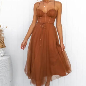 Elegant Mesh Hanging Strap Party Evening Dress