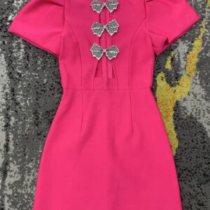 Elegant Mini Dress with Diamond Bow and Hollow Design
