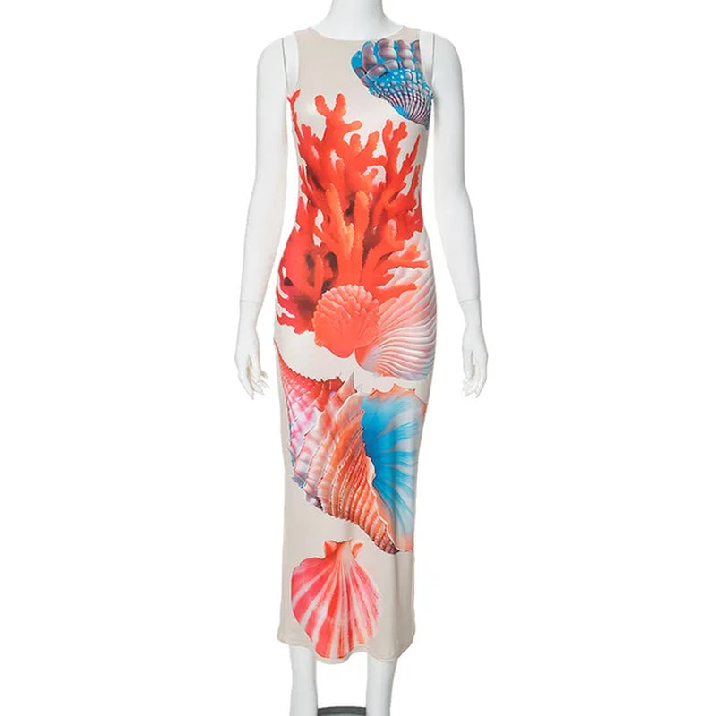 Elegant Ocean Print Beach Tunic Cover-Up for Women