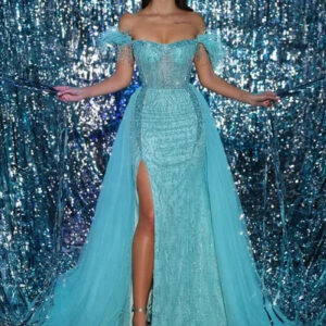 Elegant Off Shoulder Mesh Sequins Maxi Dress for Parties