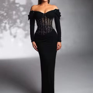 Elegant Off-Shoulder Velvet Black Maxi Dress for Events