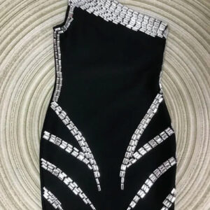 Elegant One-Shoulder Black Bodycon Mini Dress with Diamond Detail