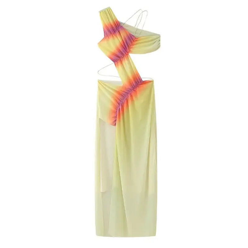 Elegant One-Shoulder Cut-Out Gradient Maxi Dress for Women