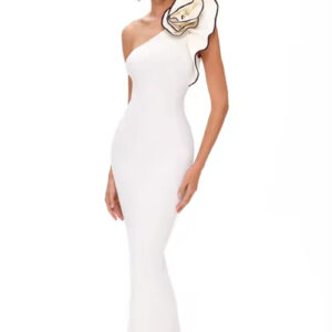 Elegant One Shoulder Flower Appliques Bodycon Maxi Dress
