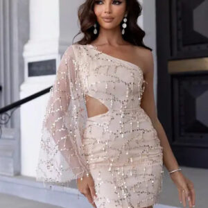 Elegant One-Shoulder Sequin Bodycon Mini Dress for Parties
