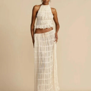 Elegant Open Back Halter Maxi Dress Set for Summer Parties