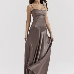 Elegant Open Back Satin Pleated Midi Dress for Women