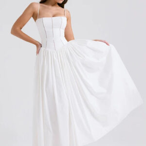 Elegant Open Back White Midi Dress for Summer Events