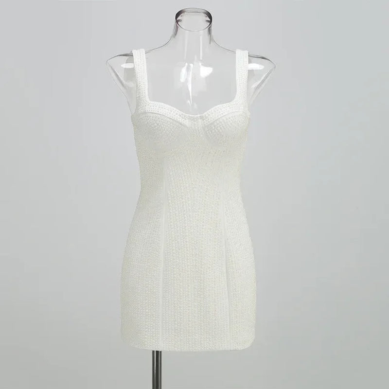 Elegant Pearl-Embellished Sleeveless Mini Dress for Women