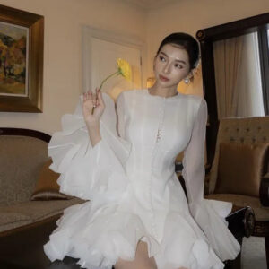 Elegant Petal Long Sleeve Bodycon Mini Dress for Women