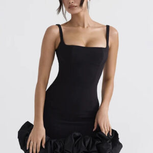Elegant Pleated Patchwork Mini Dress with Square Neckline