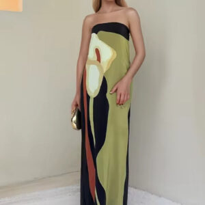 Elegant Print Backless Beach Dress for Summer Parties