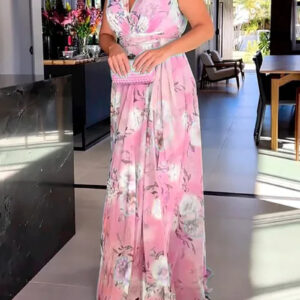 Elegant Printed Chiffon Off-Shoulder Summer Dress for Women