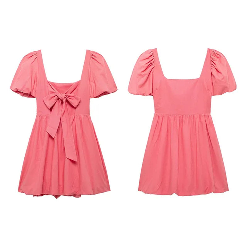 Elegant Puff Sleeve Butterfly Tie Mini Dress for Parties