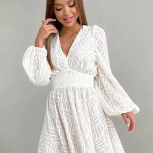 Elegant Puff Sleeve Jacquard Mini Dress for Summer Events