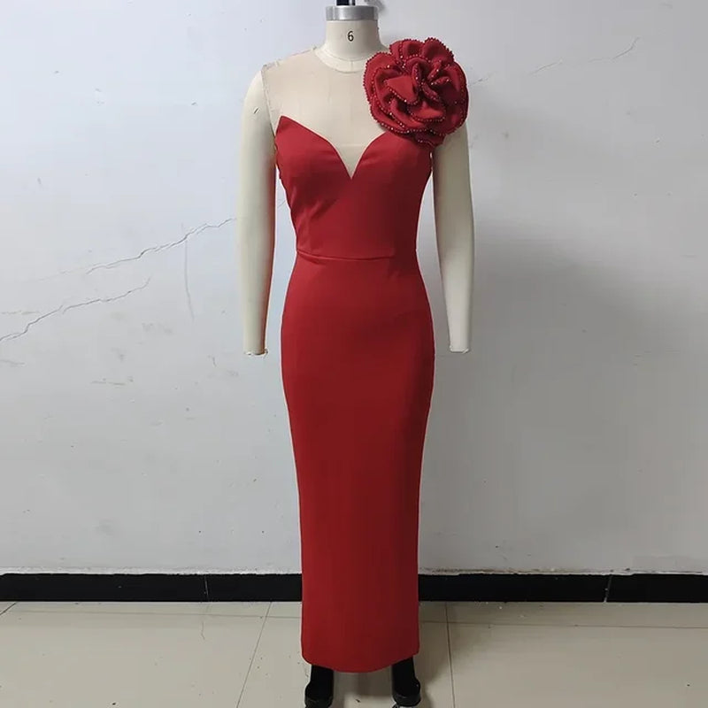 Elegant Red Beaded V-Neck Maxi Dress for Parties