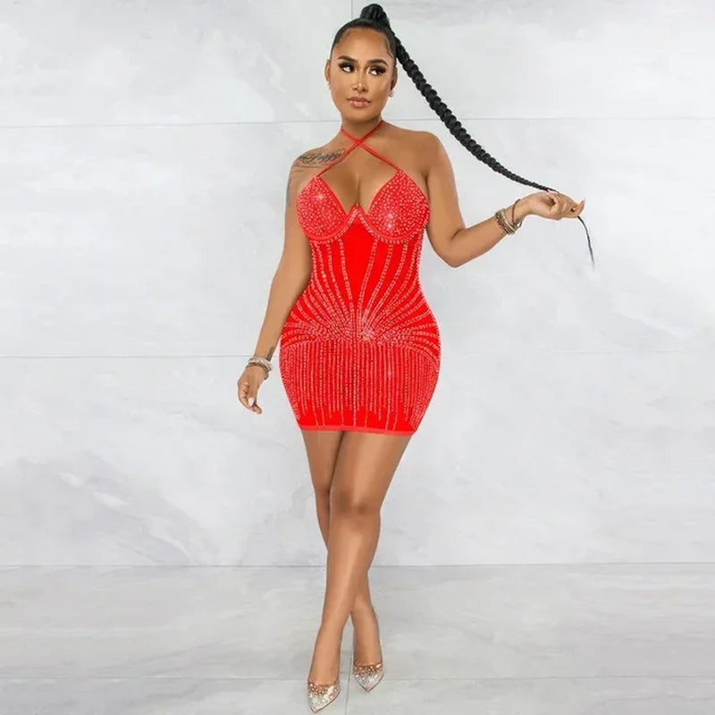 Elegant Rhinestone V-Neck Crystal Party Dress